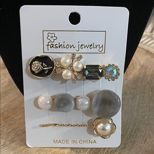 Elegant Hair Clip Set with Pearls and Gems